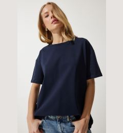 Снимка на Happiness İstanbul Women's Navy Blue Loose Basic Cotton T-Shirt