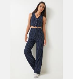 Снимка на Happiness İstanbul Women's Navy Blue Thin Striped Knitted Vest Trousers Suit