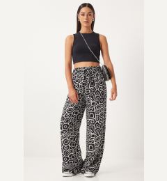 Снимка на Happiness İstanbul Women's Off-White Black Patterned Loose Viscose Palazzo Trousers