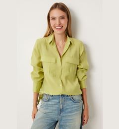 Снимка на Happiness İstanbul Women's Oil Green Wide Pocket Tencel Shirt