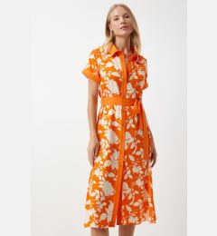 Снимка на Happiness İstanbul Women's Orange Floral Summer Slim Viscose Dress