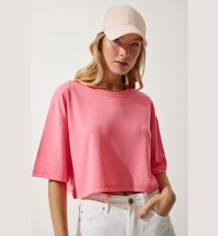 Снимка на Happiness İstanbul Women's Pink Basic Crop Knitted T-Shirt