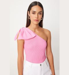 Снимка на Happiness İstanbul Women's Pink Bow One Shoulder Knitted Blouse