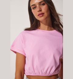 Снимка на Happiness İstanbul Women's Pink Elastic Waist Crop T-Shirt