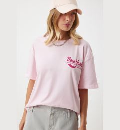 Снимка на Happiness İstanbul Women's Pink Printed Oversize Knitted T-Shirt