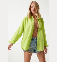 Снимка на Happiness İstanbul Women's Pistachio Green Oversize Long Basic Shirt