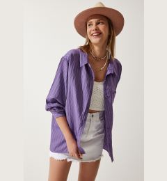 Снимка на Happiness İstanbul Women's Purple Striped Pocket Viscose Shirt