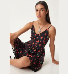 Снимка на Happiness İstanbul Women's Red Black Patterned Strappy Summer Viscose Dress