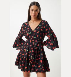 Снимка на Happiness İstanbul Women's Red Black Patterned Summer Viscose Flared Dress