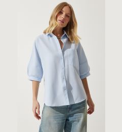 Снимка на Happiness İstanbul Women's Sky Blue Balloon Sleeve Poplin Shirt