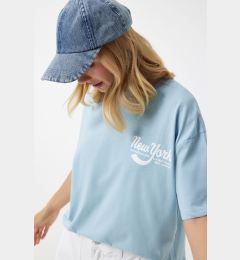 Снимка на Happiness İstanbul Women's Sky Blue Printed Oversize Knitted T-Shirt