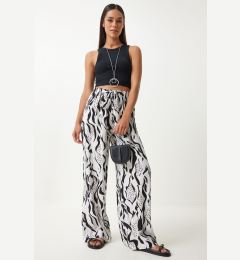 Снимка на Happiness İstanbul Women's Vivid White Black Patterned Loose Viscose Palazzo Trousers