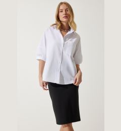 Снимка на Happiness İstanbul Women's White Balloon Sleeve Poplin Shirt