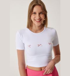 Снимка на Happiness İstanbul Women's White Bow Detailed Crop T-Shirt