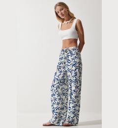 Снимка на Happiness İstanbul Women's White Navy Blue Patterned Flowing Viscose Palazzo Trousers