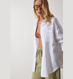 Снимка на Happiness İstanbul Women's White Pocket Oversize Muslin Shirt