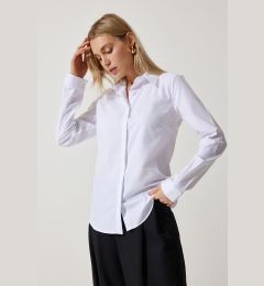 Снимка на Happiness İstanbul Women's White Slim Fit Lycra Poplin Office Shirt