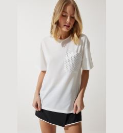 Снимка на Happiness İstanbul Women's White Stone Detailed Oversize T-Shirt