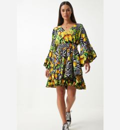 Снимка на Happiness İstanbul Women's Yellow Black Patterned Summer Loose Viscose Dress