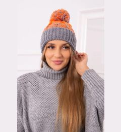 Снимка на Kesi Cap with a pompom Abigail K326 grey+orange neon