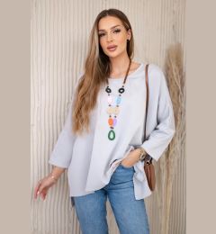 Снимка на Kesi Włoski Oversize blouse with necklace buttery fabric grey