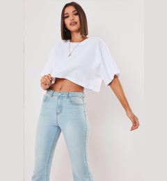 Снимка на Know White 100% Cotton Crew Neck Oversize Crop T-shirt