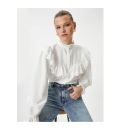 Снимка на Koton Balloon Sleeve Shirt with Scallop Ruffles and Buttons