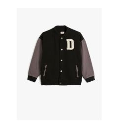 Снимка на Koton Bomber College Jacket with Snap Buttons and Printed Appliques