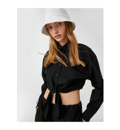 Снимка на Koton Crop Poplin Shirt Front Tie Detailed Long Sleeve Buttoned