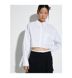 Снимка на Koton Crop Poplin Shirt Long Sleeve Relax Fit Buttoned Pocket Detailed