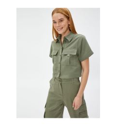 Снимка на Koton Crop Safari Shirt Pocket Modal Blended