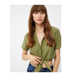 Снимка на Koton Crop Shirt Front Tie Buttoned Short Sleeve Viscose Blend