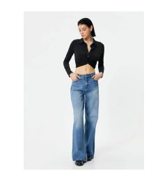 Снимка на Koton Crop Shirt Slim Fit Classic Collar with Binding Detail