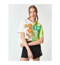 Снимка на Koton Crop T-Shirt Printed Short Sleeve Crew Neck