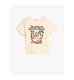 Снимка на Koton Crop T-Shirt Tropical Printed Short Sleeve Crew Neck Cotton