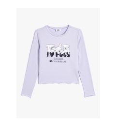 Снимка на Koton Dog Printed Crop T-Shirt Long Sleeve Crew Neck