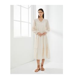 Снимка на Koton Midi Viscose Dress Balloon Sleeve Tie Collar