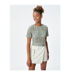 Снимка на Koton Openwork T-Shirt Crew Neck Short Sleeve