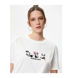 Снимка на Koton Panda Printed T-Shirt Short Sleeve Crew Neck Cotton