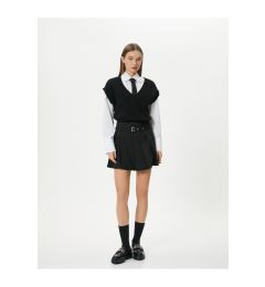 Снимка на Koton Pleated Mini Skirt Slim Fit Belt Detailed