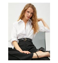 Снимка на Koton Pointed Collar Plain Off-White Women's Shirt 3sak60083uw