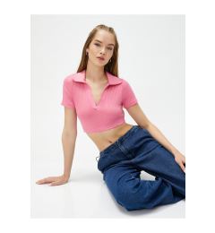 Снимка на Koton Polo Neck T-Shirt Crop Ribbed Short Sleeve