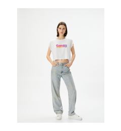 Снимка на Koton Printed Crop T-Shirt Crew Neck Short Sleeve