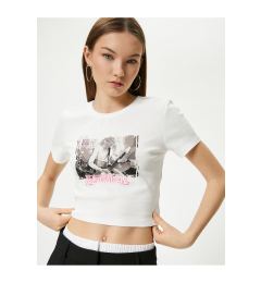 Снимка на Koton Printed Crop T-Shirt Short Sleeve Crew Neck Cotton