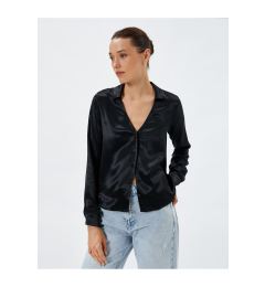 Снимка на Koton Satin Shirt Classic V-Neck Buttoned Long Sleeve