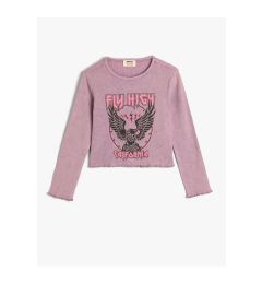 Снимка на Koton T-Shirt Long Sleeve Crew Neck Camisole Eagle Print Detailed Cotton