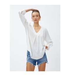 Снимка на Koton V Neck Viscose Blouse Pleat Detailed