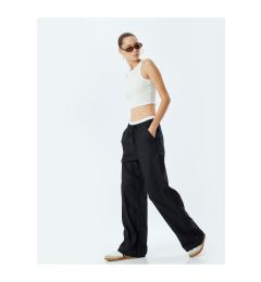 Снимка на Koton Wide Leg Linen Blend Double Waist Detailed Lace-Up Pocket Trousers