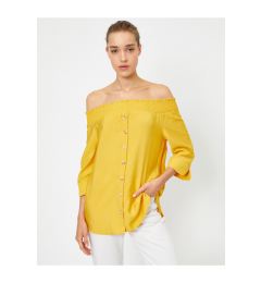 Снимка на Koton Women's Yellow Button-Sleeved Off-Shoulder Shirt