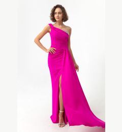 Снимка на Lafaba Women's Fuchsia One-Shoulder Long Evening Dress with Stones.